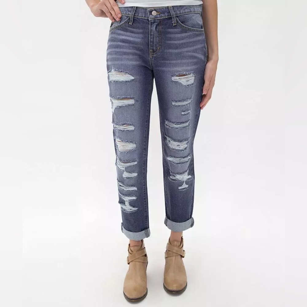 KanCan Mid Rise Boyfriend Distressed Jean 27